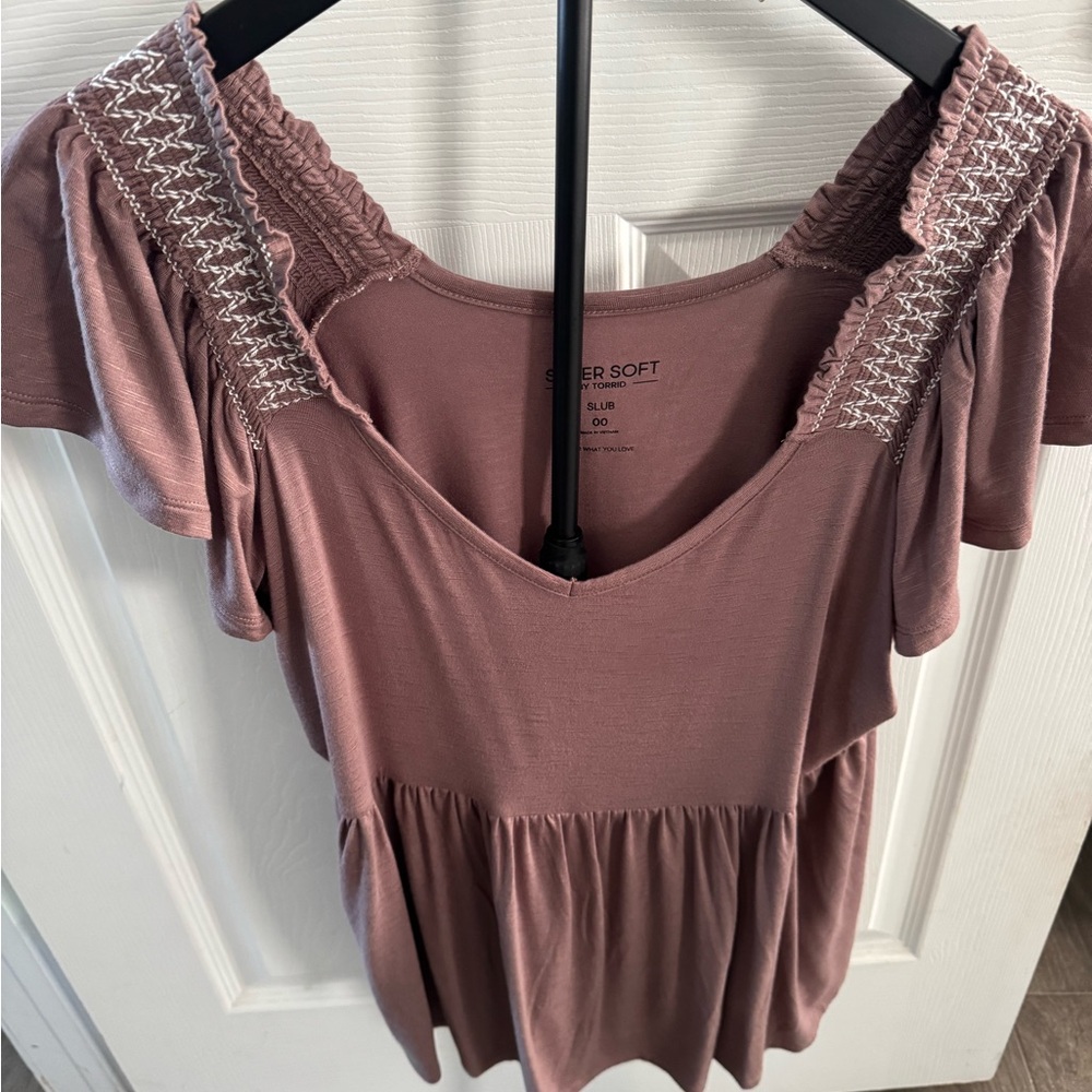 Torrid Mauve Blouse with Ruffle Detail